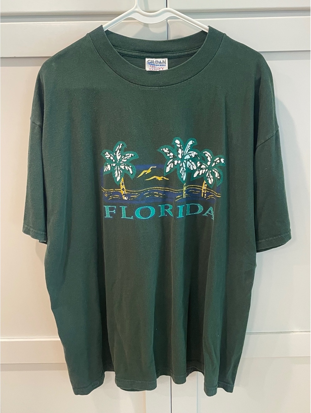Vintage Gildan Heavy Weight Cotton Florida Palm Tree Graphic T-Shirt XL